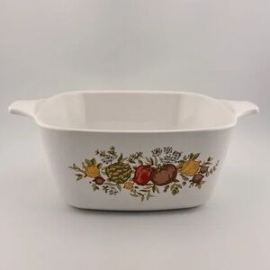 Corningware White Casserole Dish with Harvest Design